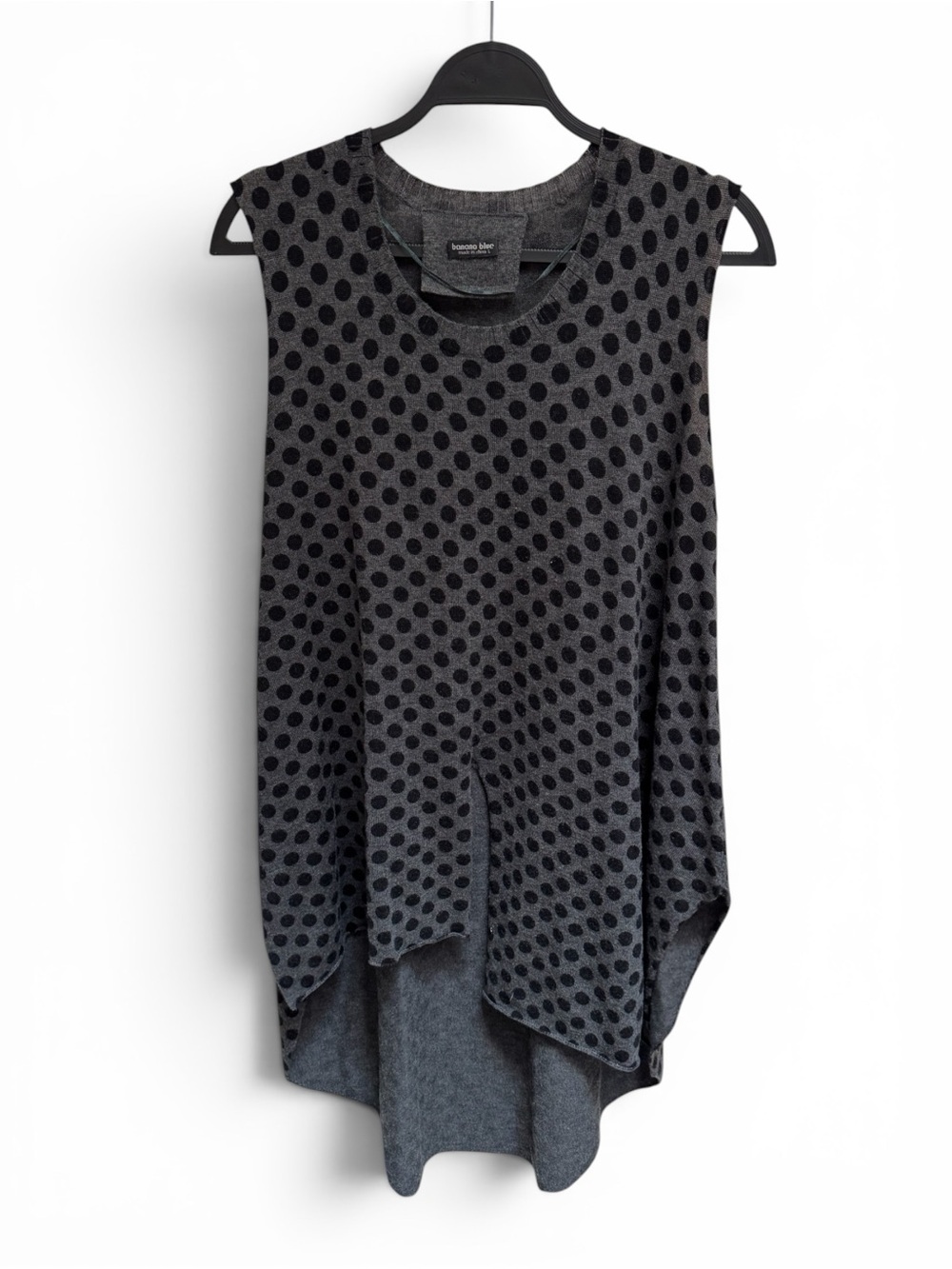 Banana Blue Gray Wool Top With Black Polka Dots